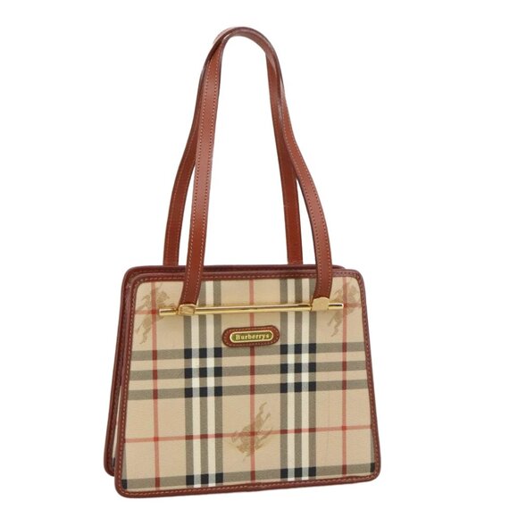 Burberrys Nova Check Shoulder Bag PVC Leather Gold Beige Auth 103996V - Picture 1 of 16